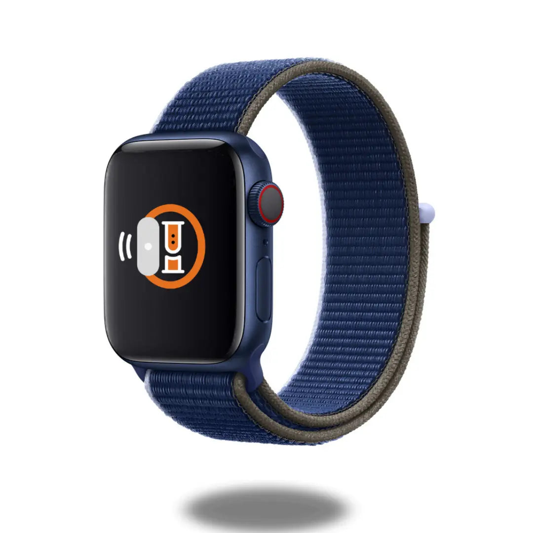 Sport Loop Band for Apple Watch, durable woven nylon design, comfortable fit, suitable for various wrist sizes.