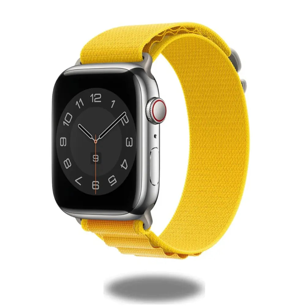 Alpo G Hook Band in bright yellow, designed for athletes and fitness enthusiasts, fits Apple Watch seamlessly.
