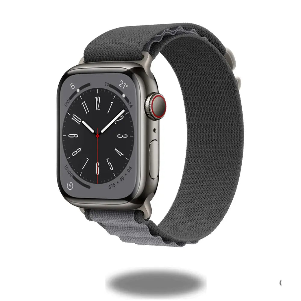 Alpo G Hook Band on smartwatch, perfect for athletes, rugged textile design ideal for hiking and fitness activities.