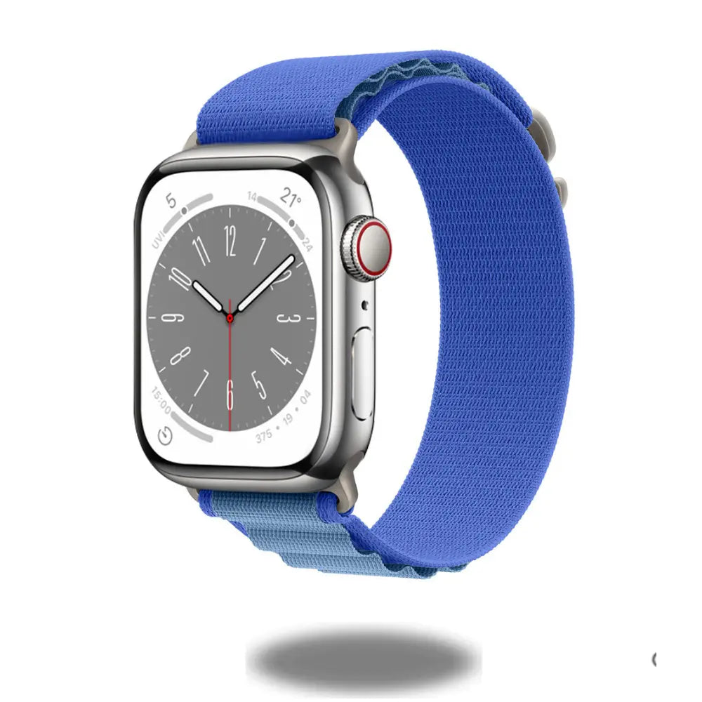 Alpo G Hook Band for athletes showing a blue rugged Alpine Loop watch strap, perfect for fitness and outdoor activities.