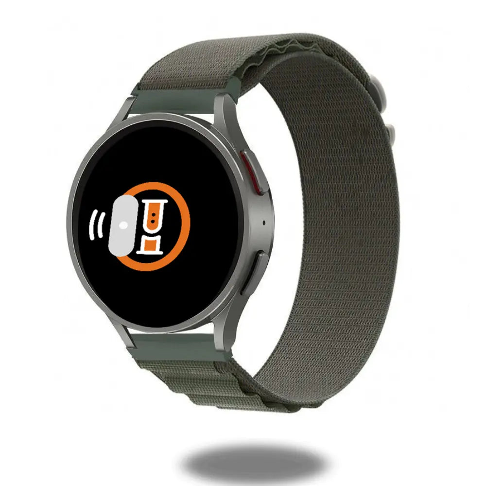Alpine Loop band for Samsung Galaxy Watch, ideal for athletes, hiking, and fitness activities, showcasing rugged textile design.