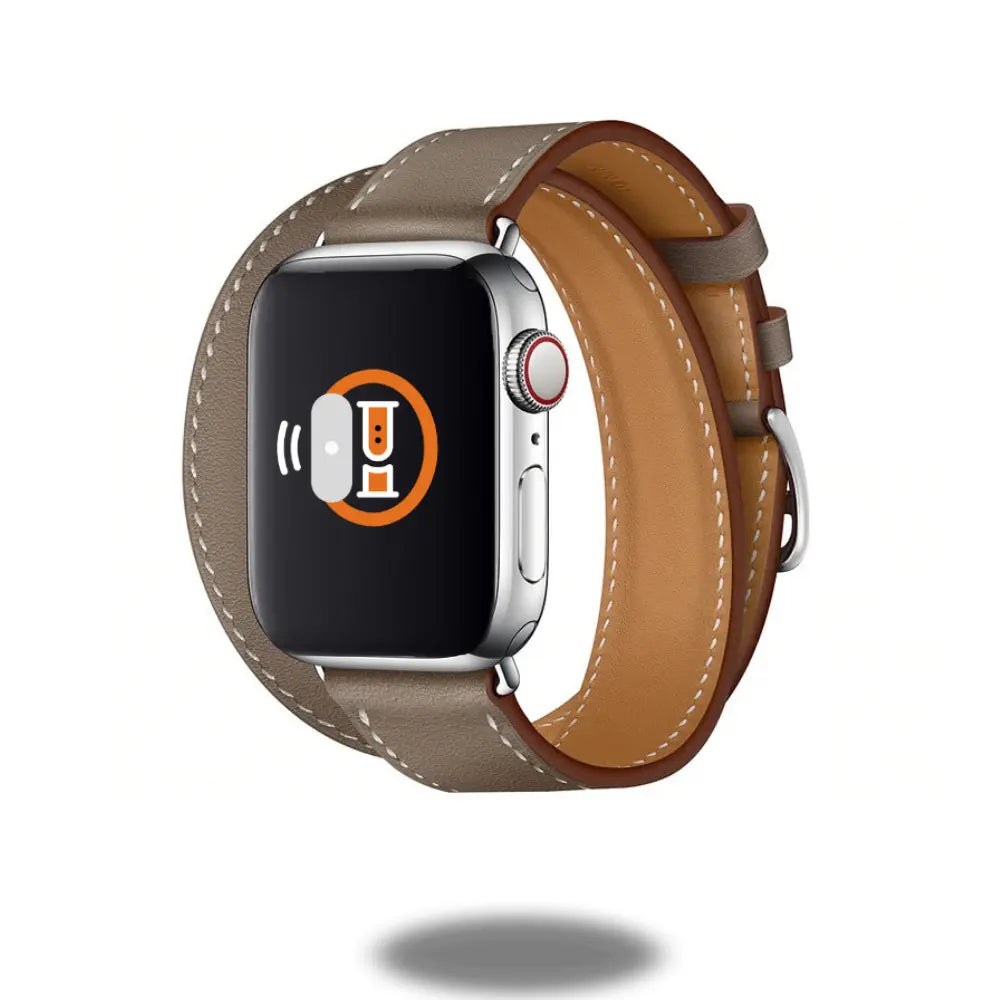 Double Tour Leather Bracelet for Apple Watch, stylish and comfortable, showcasing equestrian design with visible stitching.