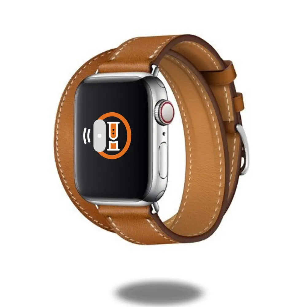 Double Tour Leather Bracelet for Apple Watch with chic equestrian style and visible stitching.