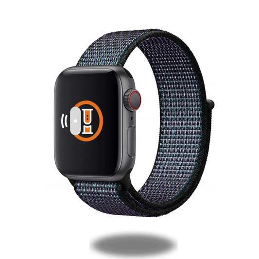 Sport Electric Loop Band for Apple Watch in colorful woven nylon, fits 38mm/40mm/41mm wrists from 5.12" to 7.48".
