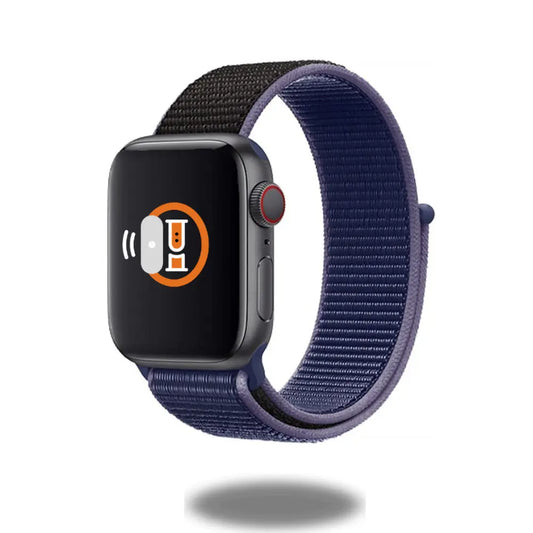 Sport Loop Band for Apple Watch in stylish two-tone design, suitable for 38mm-42mm sizes, comfy nylon fabric for all-day wear.
