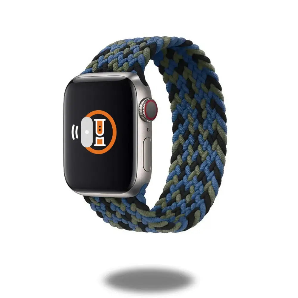 Braided Solo Loop Band for Apple Watch in blue and green, stretchable and stylish for daily wear and workouts.