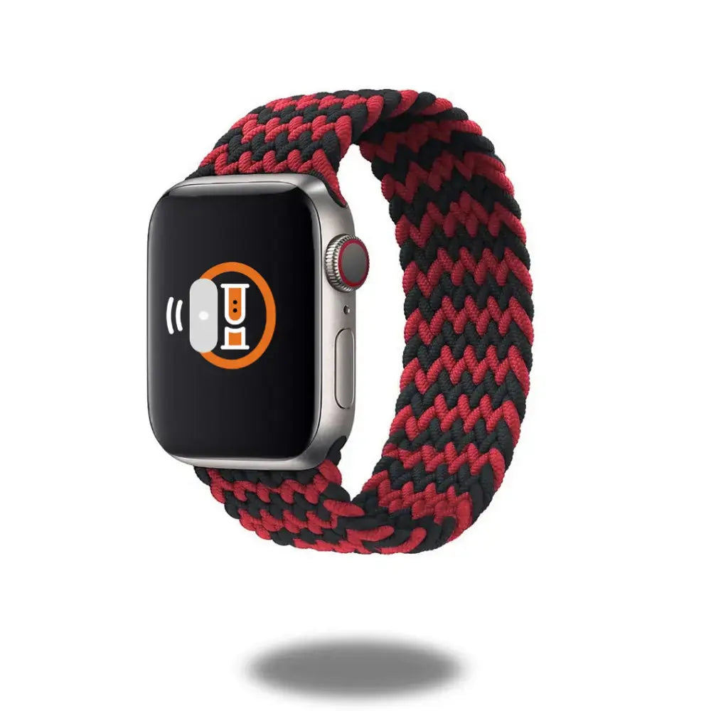 Braided Solo Loop Band for Apple Watch in red and black, offering style and comfort for everyday wear and workouts.