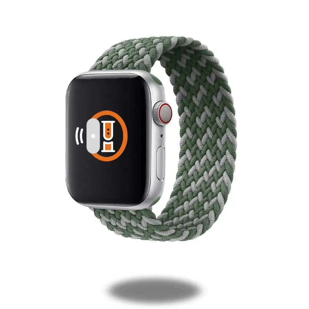 Braided Solo Loop Band for Apple Watch in green, stretchy elastic design for comfort and style, perfect for workouts.