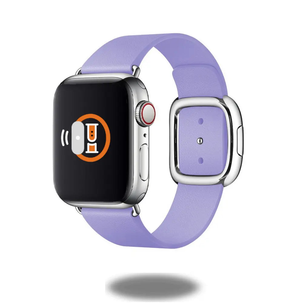 Modern Buckle Bands in lavender for Apple Watch, featuring a smooth leather finish and magnetic closure for secure wear.