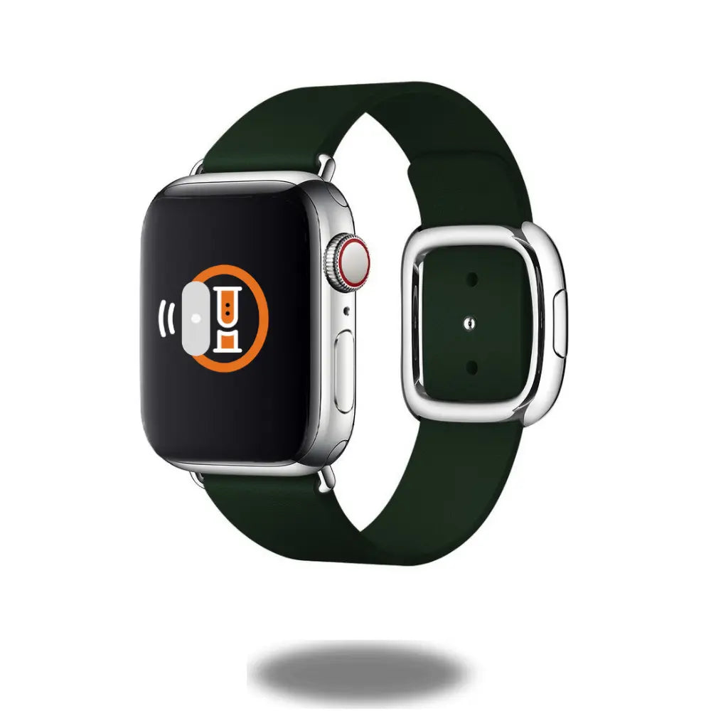 Modern Buckle Bands on Apple Watch featuring smooth leather, magnetic closure, and a unibody design for a secure fit.