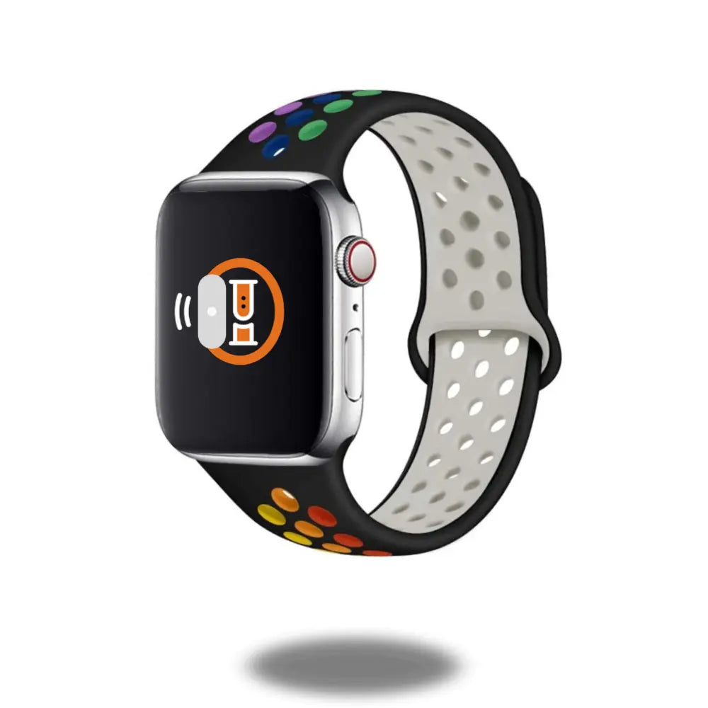 Silicon Sport Nike Style Band for Apple Watch with colorful holes, breathable and waterproof, ideal for workouts.
