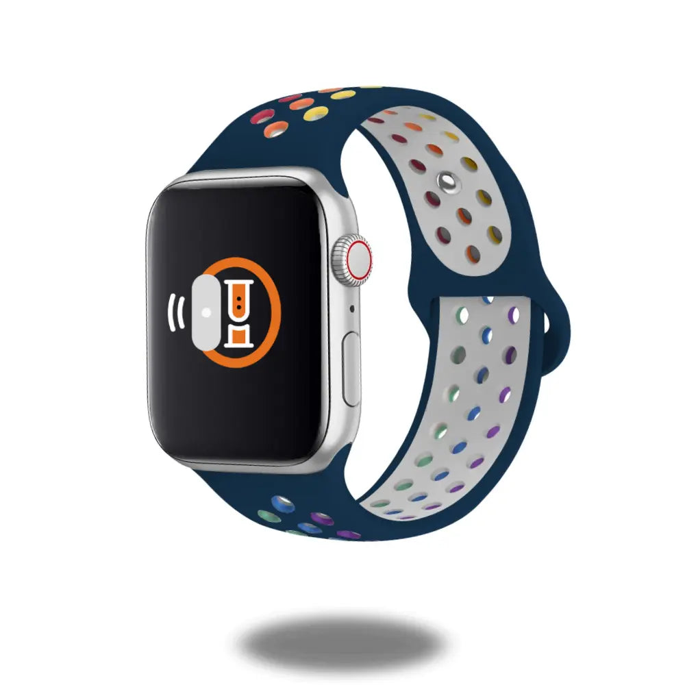 Nike style silicone Apple Watch band with breathable holes, showcasing a mix of colors for a stylish, durable, and skin-friendly fit.