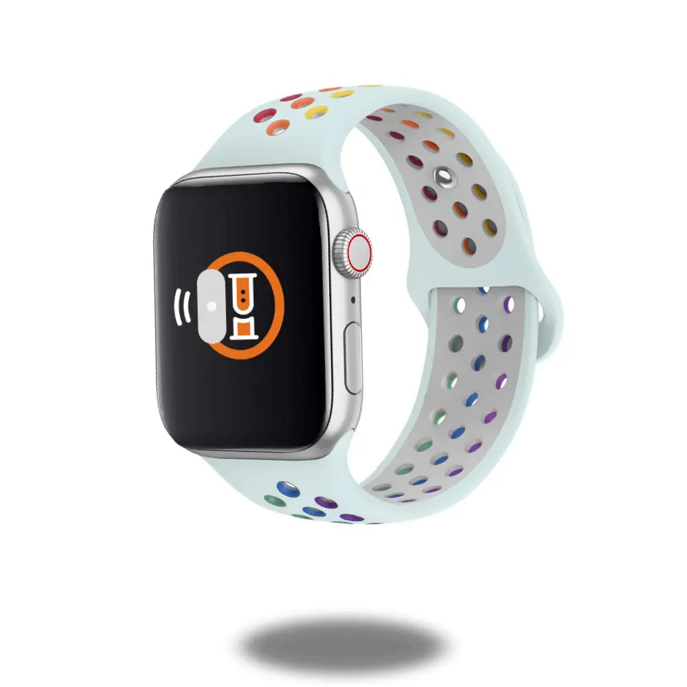 Silicon Sport Nike style band for Apple Watch in light blue with breathable holes, perfect for workouts and daily wear.