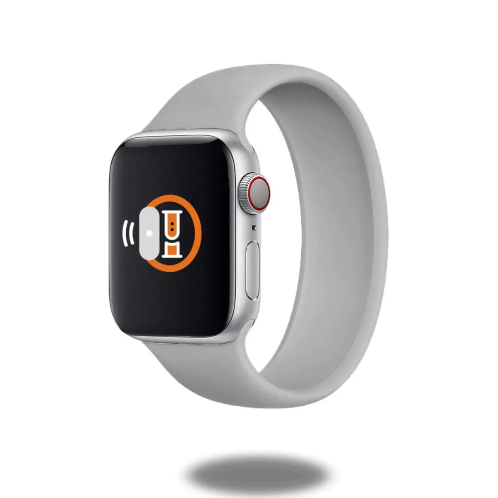 Silicon Solo Loop Bands on smartwatch, showcasing stretchable design and comfort, swim-proof and sweat-proof material.