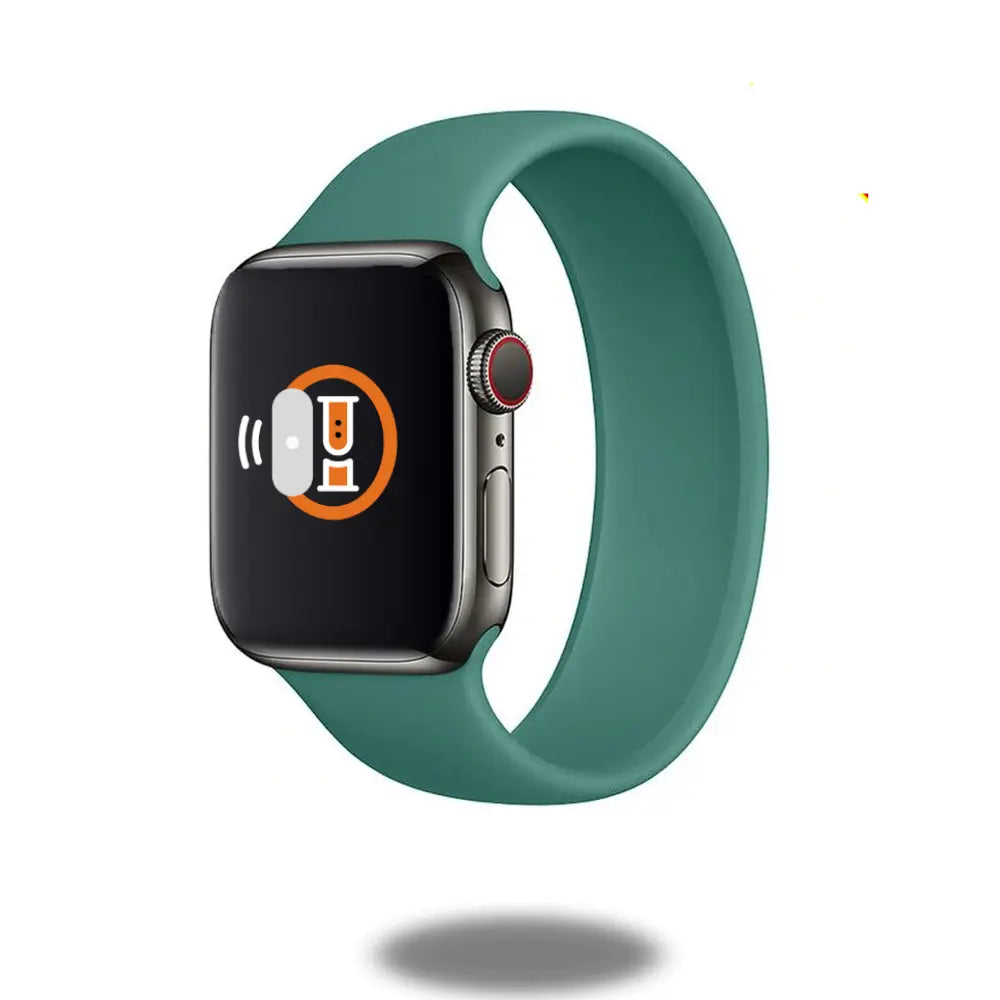 Silicon Solo Loop Band on smartwatch, showcasing its stretchable design for ultimate comfort and UV-treated silky finish.