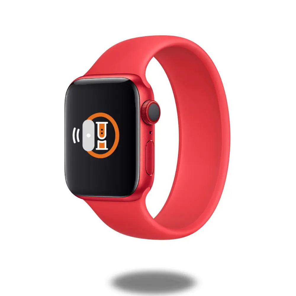 Silicon Solo Loop Band in red, ultra-comfortable, swim-proof, stretchable design, perfect for smartwatches.