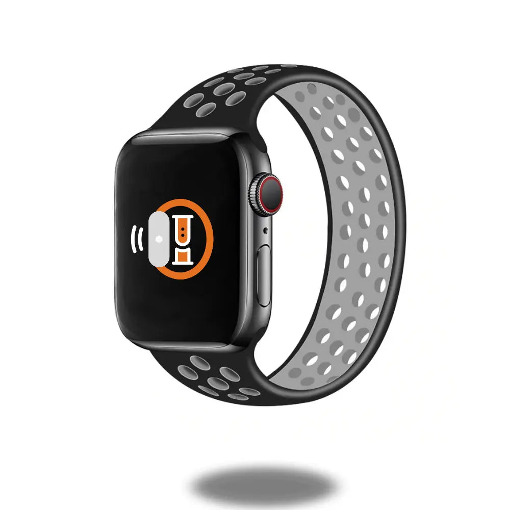 Sport Silicon Solo Loop Band on Apple Watch showcasing breathable design and sleek style for fitness enthusiasts.