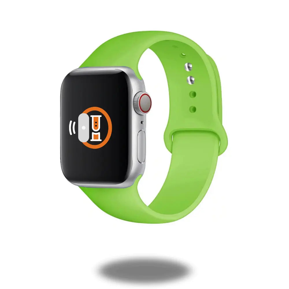 Green sports silicon band for smartwatch, lightweight and skin-friendly for athletes, perfect for active lifestyles.