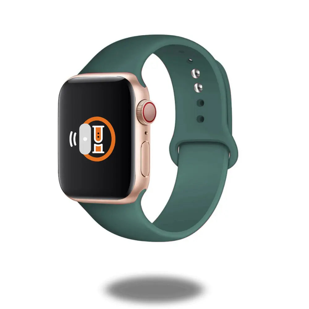 Classic Silicon Sports Band on smartwatch, lightweight, waterproof, breathable fluoroelastomer for athlete comfort.