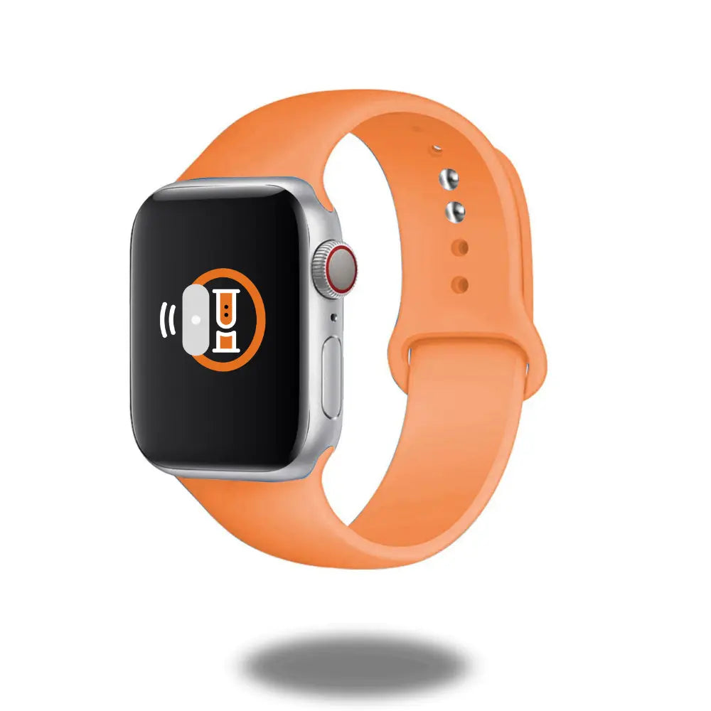 Orange classic silicon sports band for smartwatches, lightweight, waterproof, and skin-friendly design.