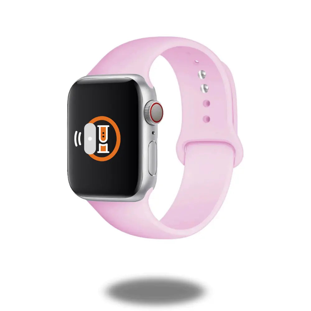 Classic Silicon Sports Band in pink, lightweight and skin-friendly for athletes, showcasing easy-to-use pin-and-tuck closure.