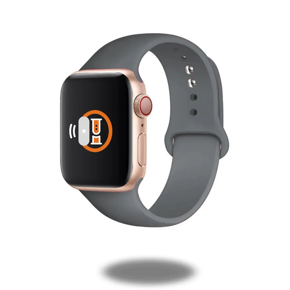Classic silicon sports band for Apple Watch, lightweight, waterproof, skin-friendly fluoroelastomer material, ergonomic design.