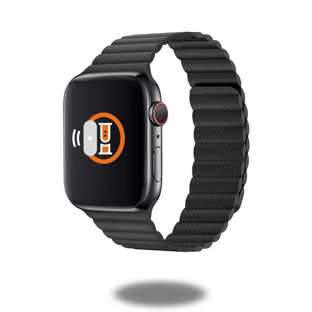 Adjustable leather loop for Apple Watch, featuring a sleek design and powerful magnetic closure for comfort and security.