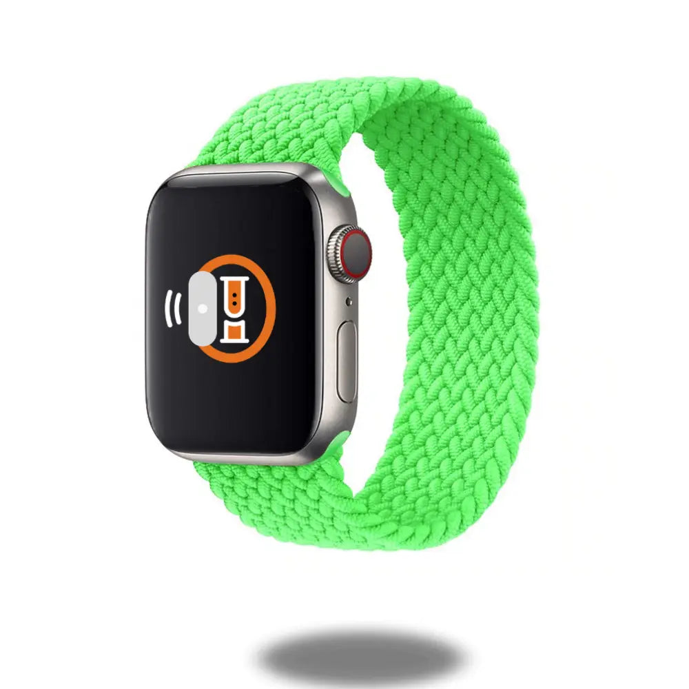 Bright green braided elastic band for Apple Watch, showcasing stylish and comfortable design for a refreshed look.