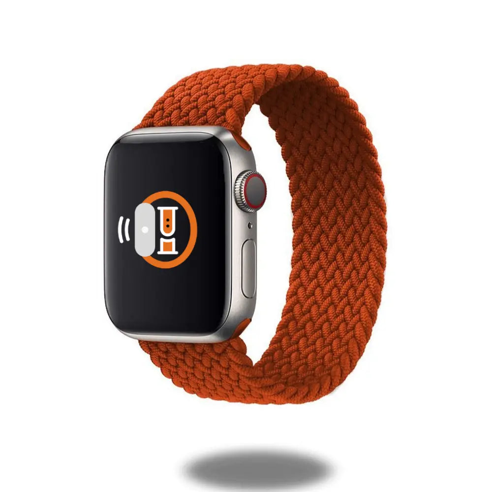 Braided elastic bands for Apple Watch in vibrant orange, showcasing style and comfort for a refreshed look.