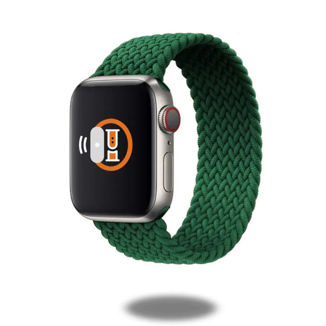 Braided elastic band for Apple Watch in green, stylish and comfortable replacement strap.
