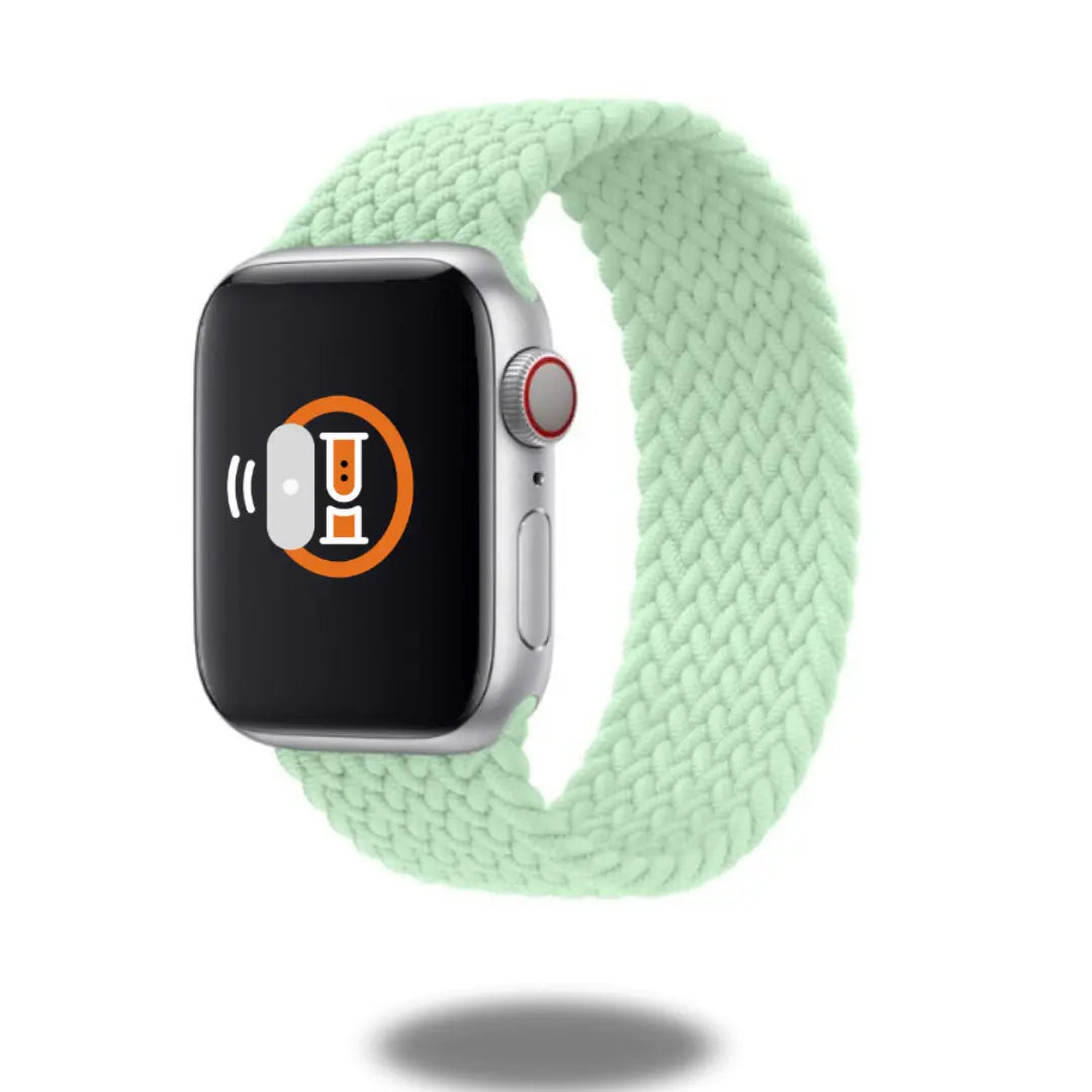 Braided elastic band for Apple Watch in mint green, showcasing comfort and style for your wrist.