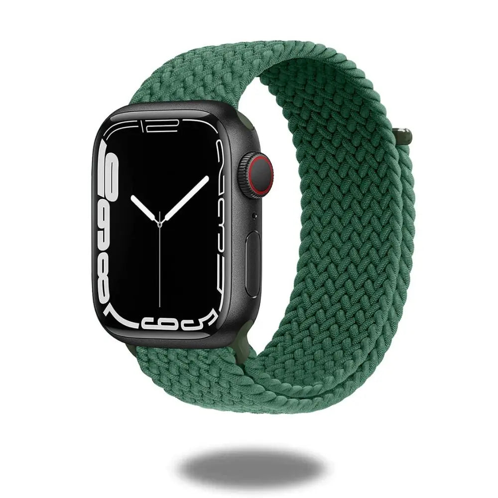 Braided sports band in green for smartwatches, super stretchy, adjustable and comfortable for workouts.