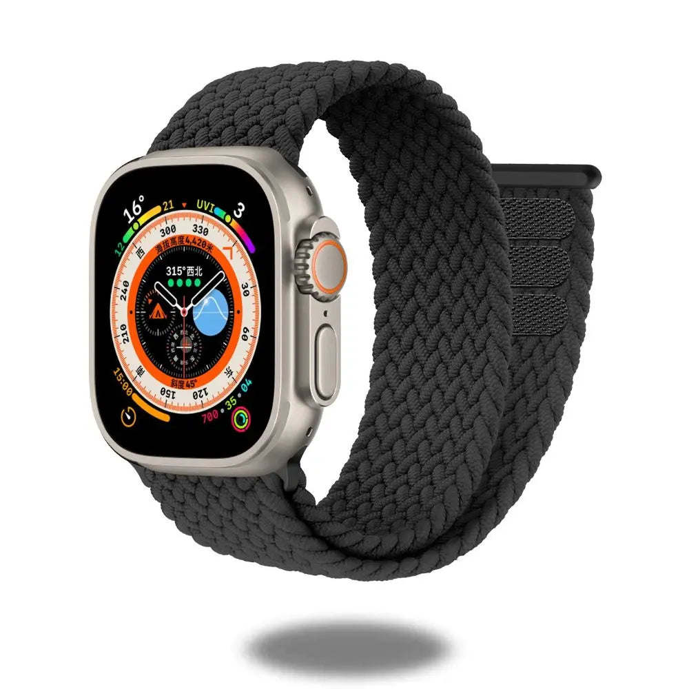 Braided sports band for smartwatches, super stretchy and adjustable for comfort and secure fit during exercise.