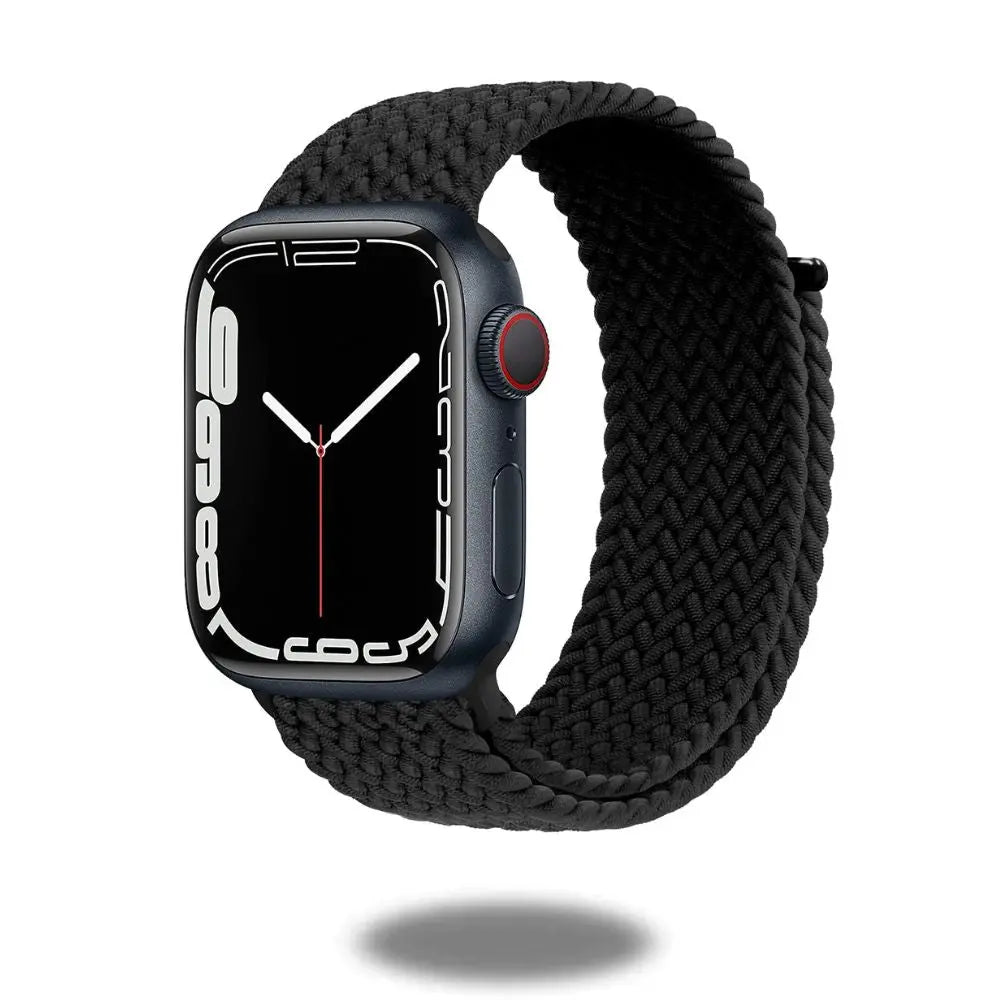 Braided sports band for smartwatch, super stretchy and adjustable, perfect for exercise and comfort, made from 100% recycled materials.