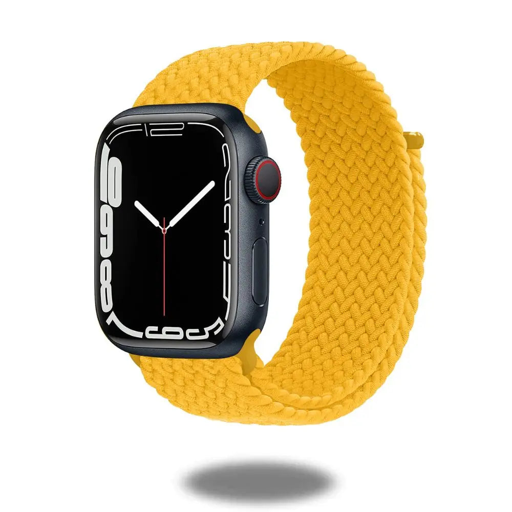 Braided sports band in bright yellow, super stretchy and adjustable for wrist comfort, perfect alternative to silicone bands.
