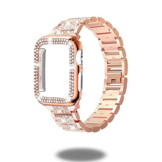 Diamond style stainless steel bracelet with silicon diamond case for Apple Watch, elegant and luxurious design for women.