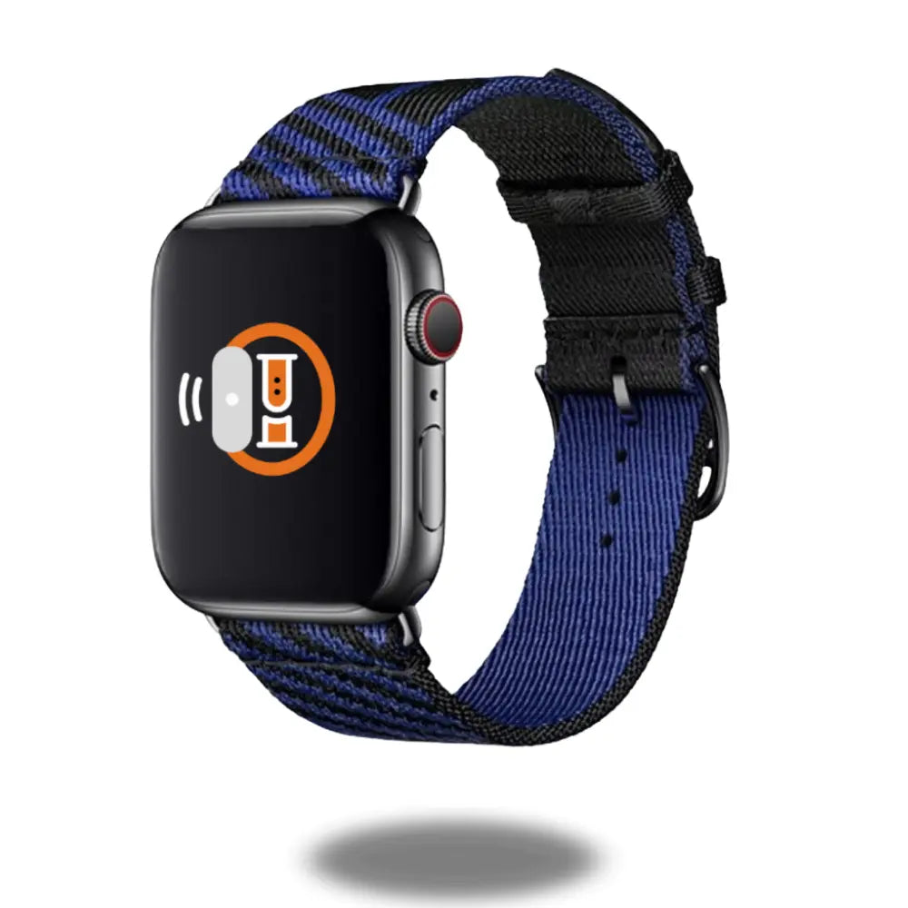 Durable Jumping Single Tour Strap for Apple Watch in blue nylon, showcasing stylish comfort and colorful design.