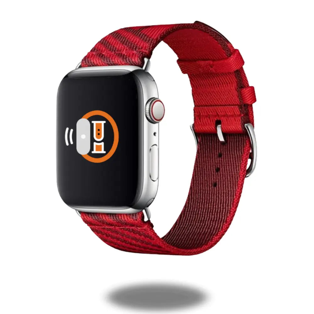 Stylish Jumping Single Tour Strap for Apple Watch in red, made from durable woven nylon for comfort and style.
