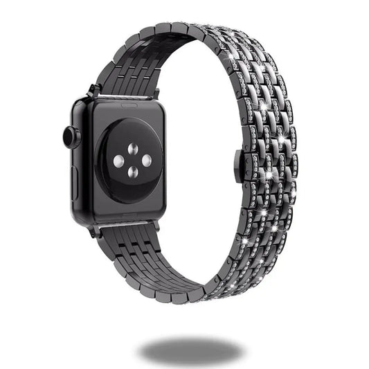 Luxury jewelry bracelet for Apple Watch, featuring 316L stainless steel and encrusted CZ stones, adjustable up to 9 inches.