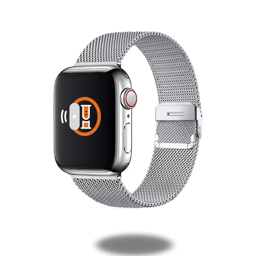 Milanese Strap for Apple Watch, premium stainless steel, secure clasp, adjustable mesh wristband.
