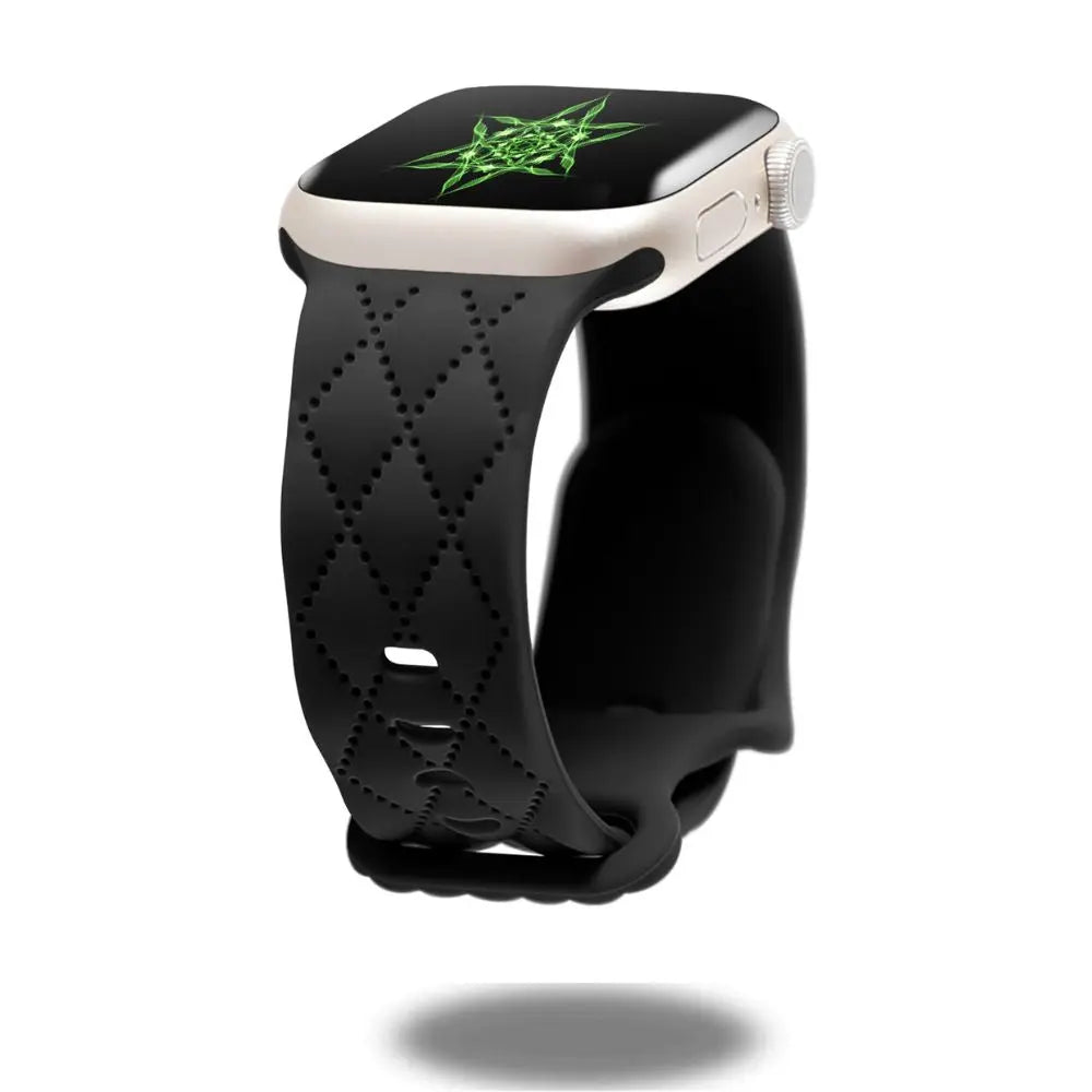 Modern Silicon Sports Band for Apple Watch in sleek black with diamond pattern, offering durability and style for active users.