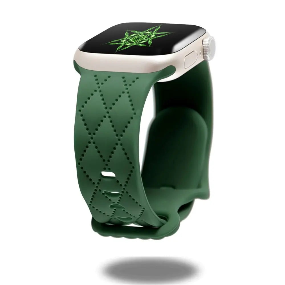 Modern Silicon Sports Band in green for Apple Watch, featuring a dual clasp design and diamond pattern, perfect for an active lifestyle.