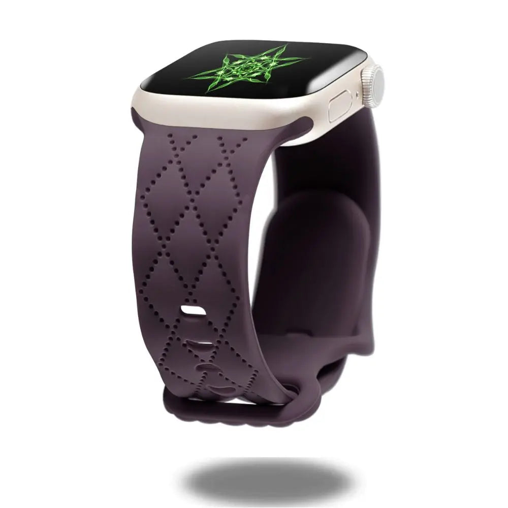 Modern silicon sports band for Apple Watch in purple, featuring a secure double clasp and breathable design.