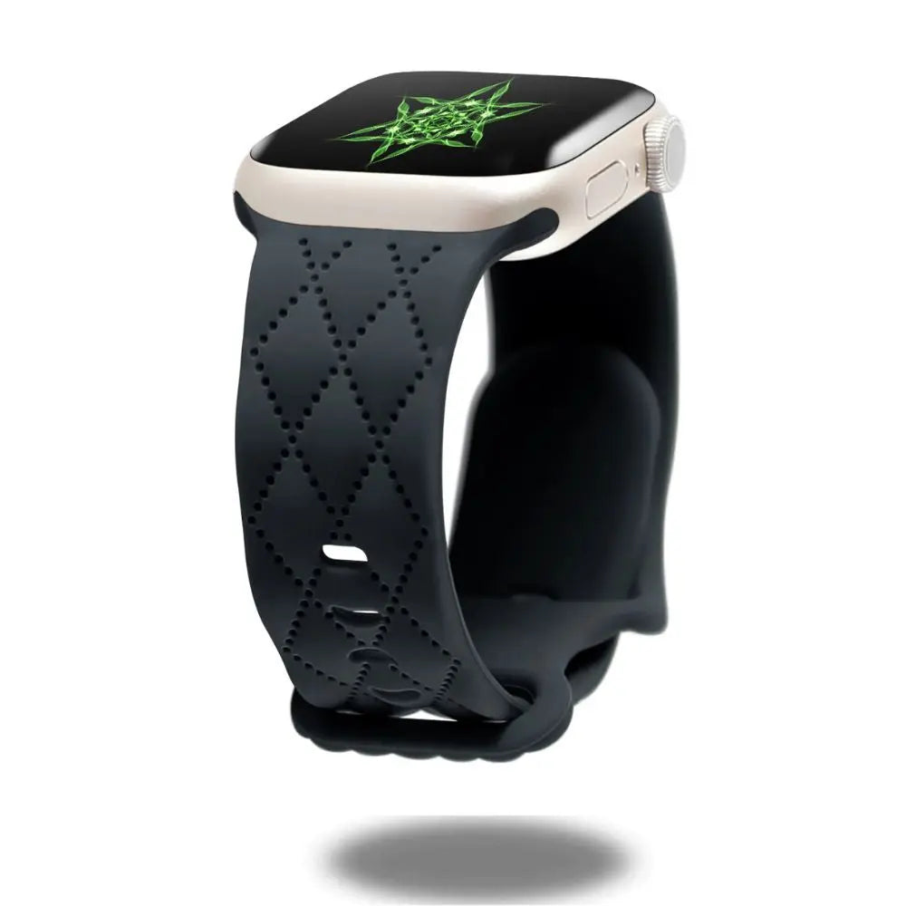 Modern silicon sports band for Apple Watch, featuring a secure double clasp and sweat-resistant design.
