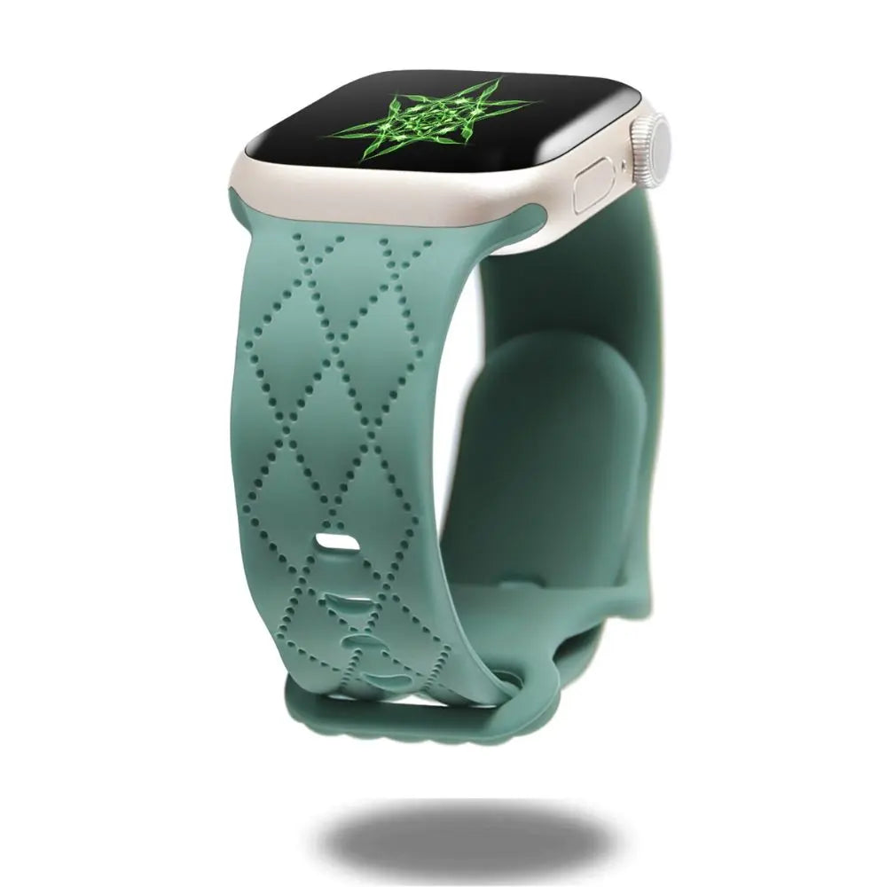 Modern silicone sports band for Apple Watch in teal, featuring a stylish double clasp design and comfortable fit.