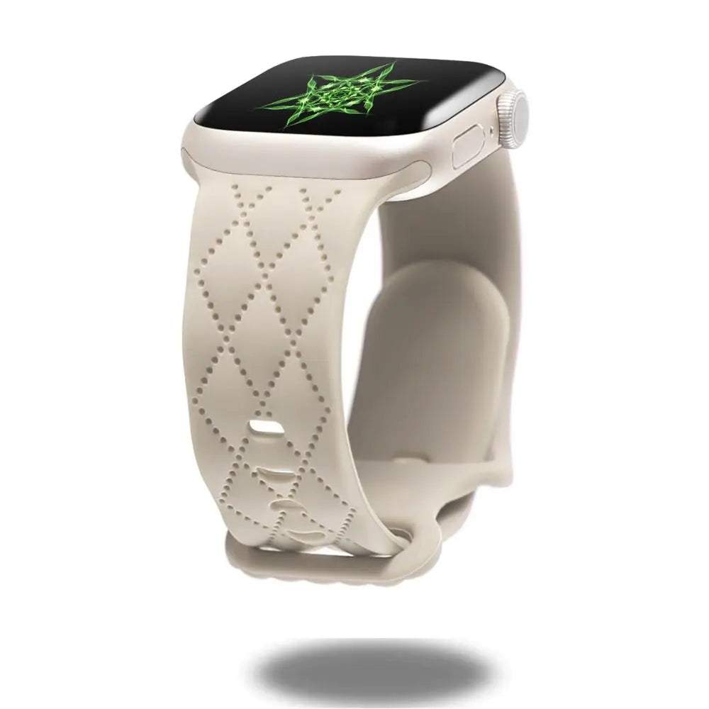 Modern Silicon Sports Band for Apple Watch in cream color, featuring a diamond pattern and dual clasp design for active lifestyles.