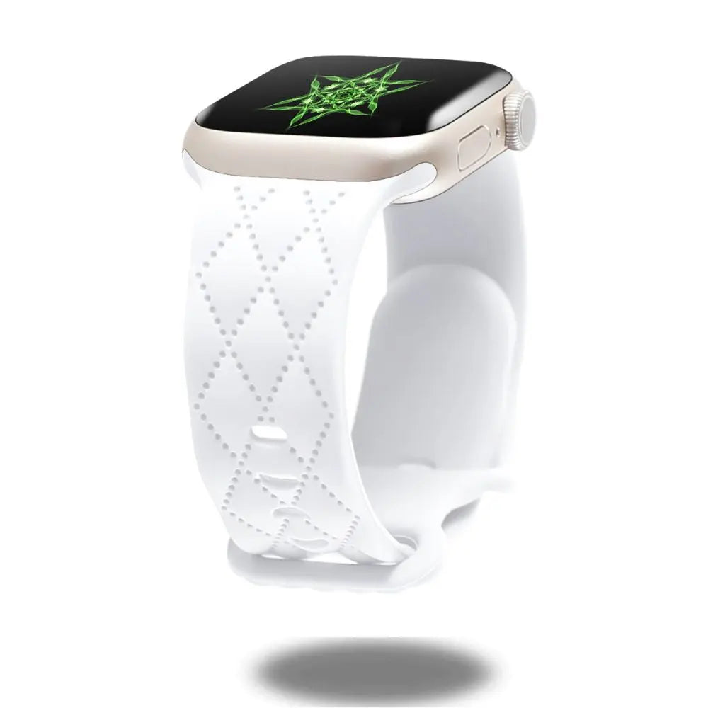 Modern silicon sports band for Apple Watch in white with diamond pattern, showcasing style and functionality.