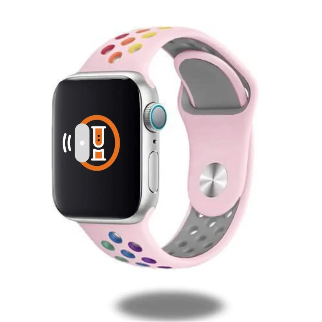 Colorful Pride Silicon Sports Band on smartwatch, soft and durable design, perfect for outdoor activities.