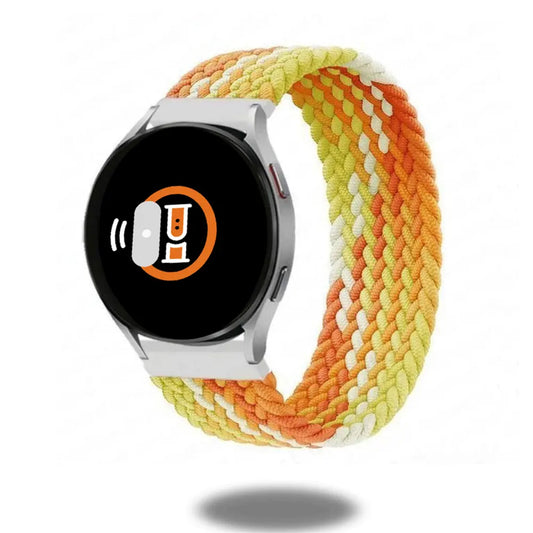 Braided Solo Loop Fruit Punch watch band in vibrant colors, made from high-quality elastic nylon for comfort and style.