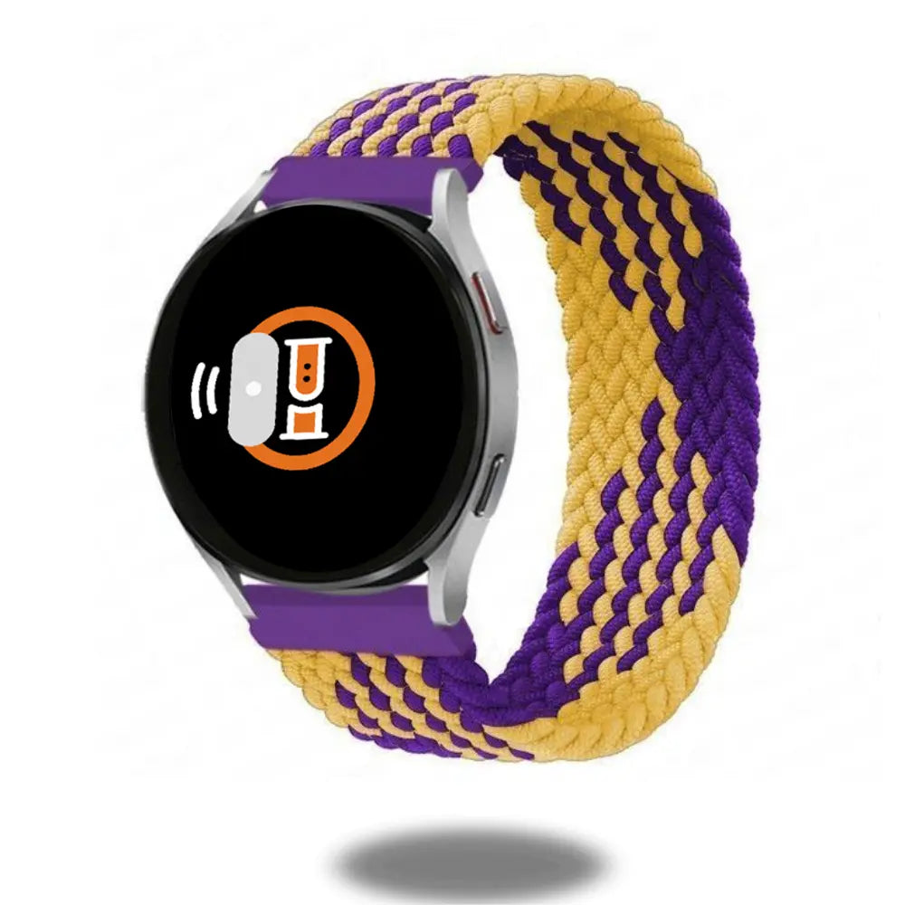Braided Solo Loop watch band in unity and stripe pattern, featuring comfortable elastic nylon material.